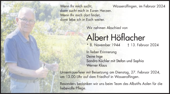 Traueranzeige von Albert Höflacher von Schwäbische Post