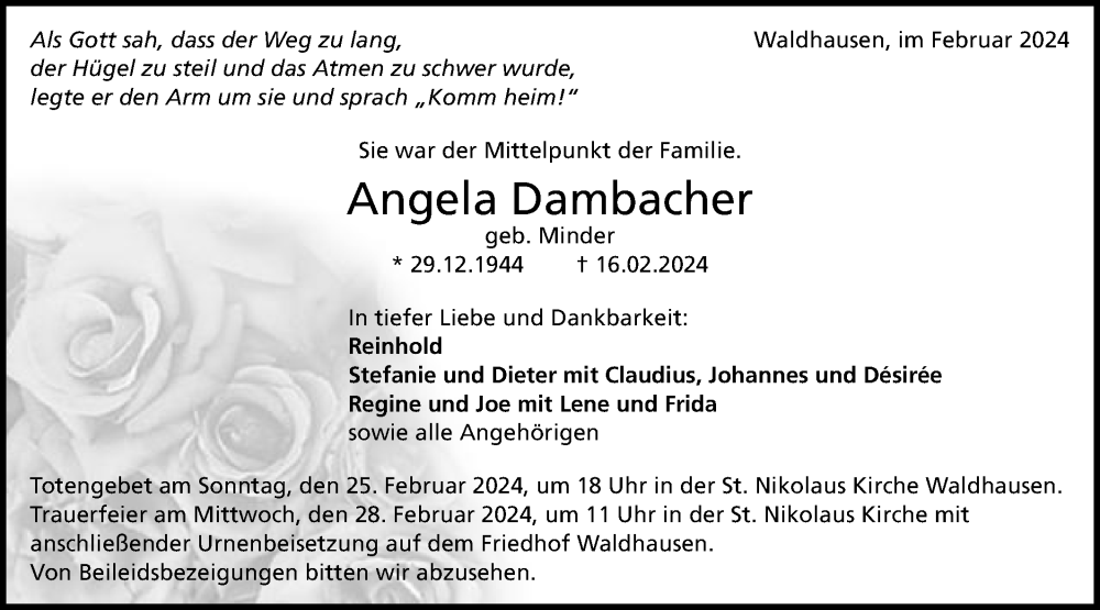  Traueranzeige für Angela Dambacher vom 24.02.2024 aus Schwäbische Post