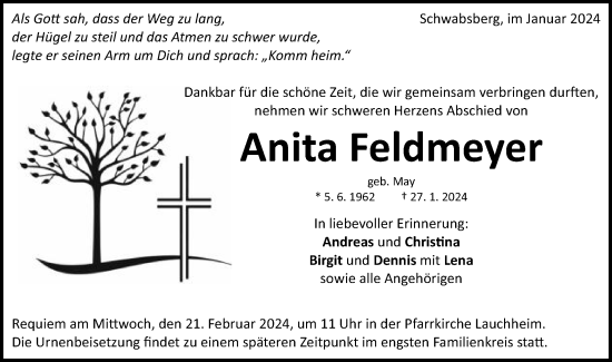 Traueranzeige von Anita Feldmeyer von Schwäbische Post