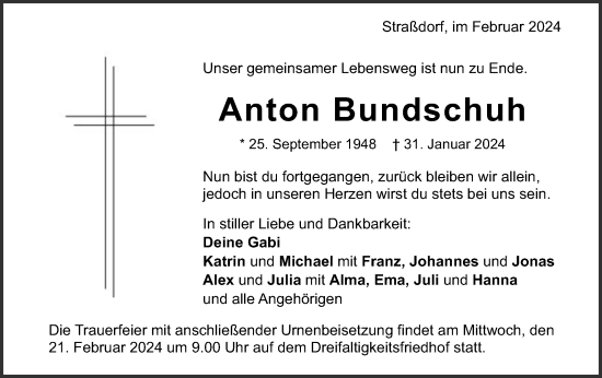 Traueranzeige von Anton Bundschuh von Gmünder Tagespost