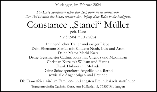 Traueranzeige von Constance Müller von Gmünder Tagespost