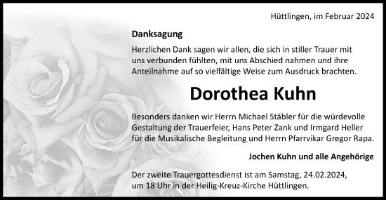 Traueranzeige von Dorothea Kuhn von Schwäbische Post