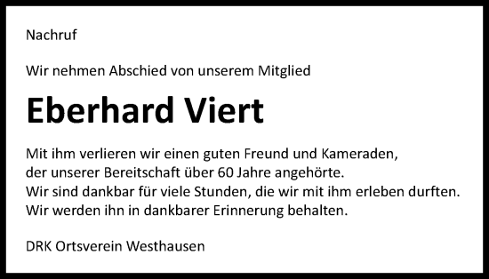 Traueranzeige von Eberhard Viert von Schwäbische Post