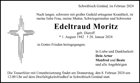 Traueranzeige von Edeltraud Moritz von Gmünder Tagespost