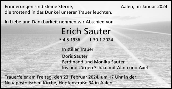 Traueranzeige von Erich Sauter von Schwäbische Post