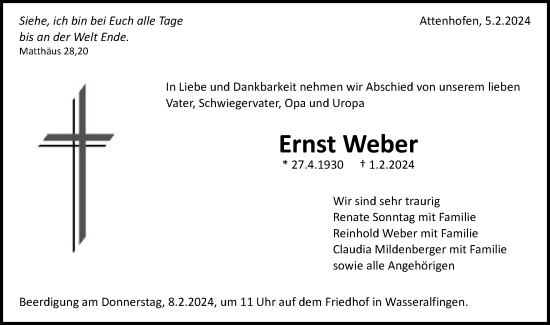 Traueranzeige von Ernst Weber von Schwäbische Post