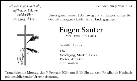 Traueranzeige von Eugen Sauter von Gmünder Tagespost