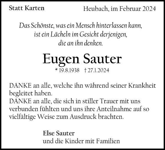 Traueranzeige von Eugen Sauter von Gmünder Tagespost