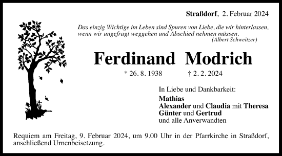 Traueranzeige von Ferdinand Modrich