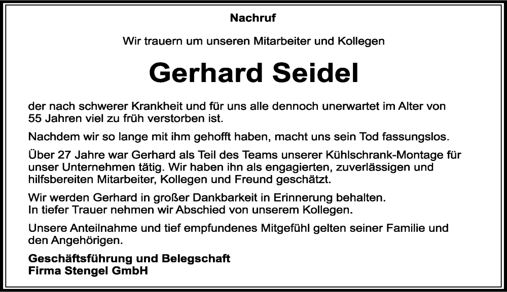  Traueranzeige für Gerhard Seidel vom 21.02.2024 aus Schwäbische Post