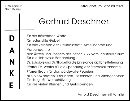 Traueranzeige von Gertrud Deschner