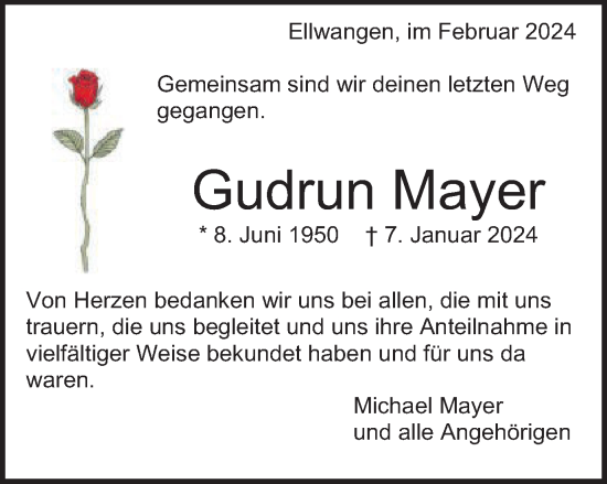 Traueranzeige von Gudrun Mayer von Schwäbische Post