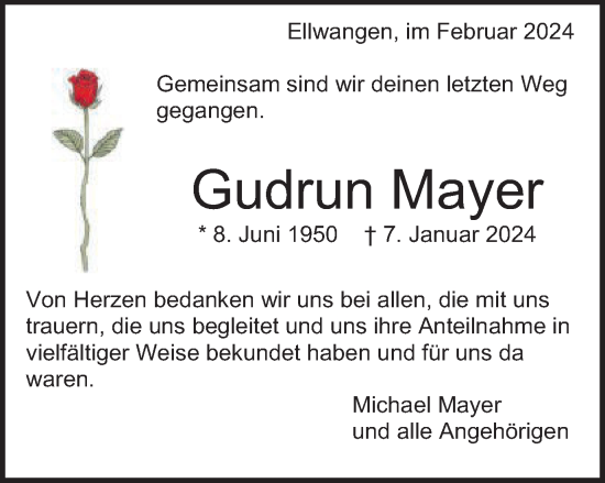 Traueranzeige von Gudrun Mayer