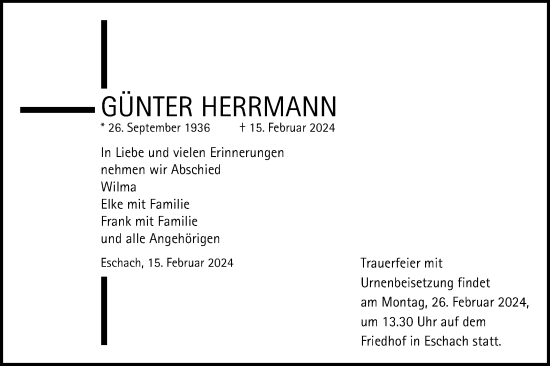 Traueranzeige von Günter Herrmann von Gmünder Tagespost