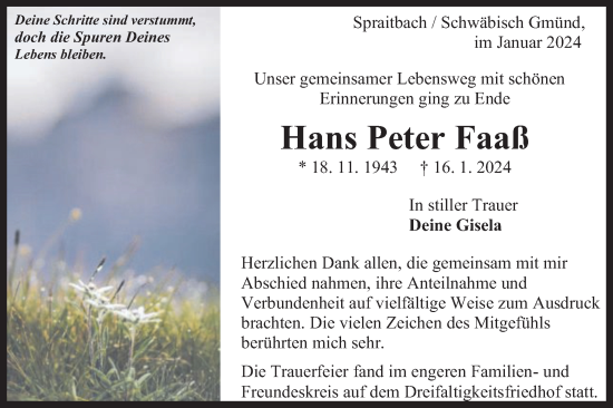 Traueranzeige von Hans Peter Faaß