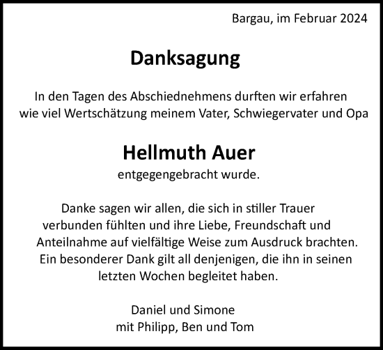 Traueranzeige von Hellmuth Auer von Gmünder Tagespost