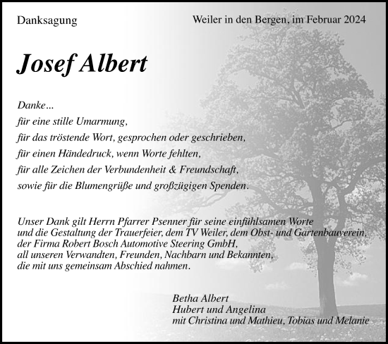 Traueranzeige von Josef Albert