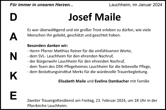 Traueranzeige von Josef Maile von Schwäbische Post