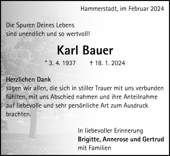 Traueranzeige von Karl Bauer von Schwäbische Post