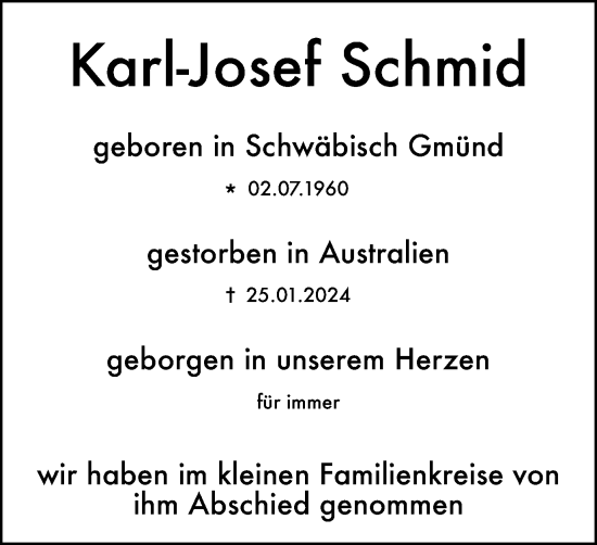 Traueranzeige von Karl-Josef Schmid von Gmünder Tagespost