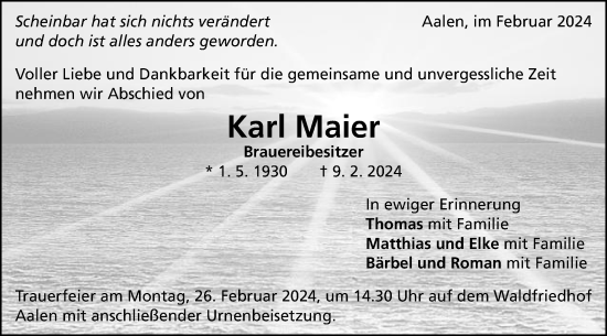 Traueranzeige von Karl Maier von Schwäbische Post