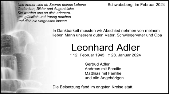 Traueranzeige von Leonhard Adler