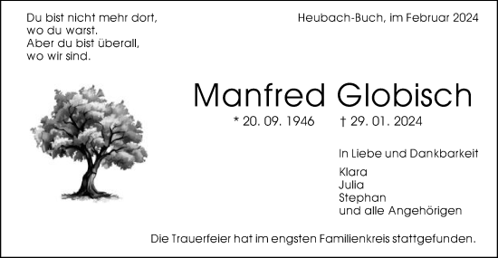 Traueranzeige von Manfred Globisch