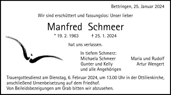 Traueranzeige von Manfred Schmeer