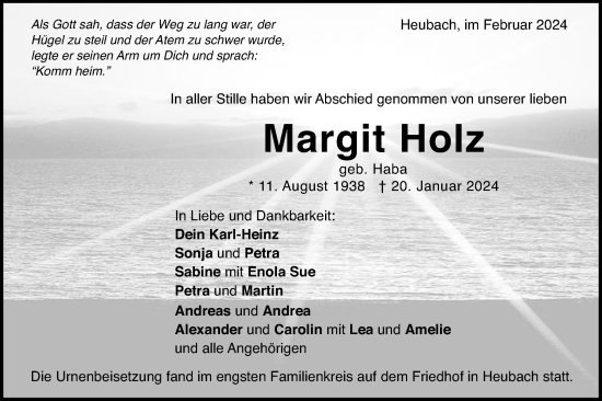 Traueranzeige von Margit Holz von Gmünder Tagespost