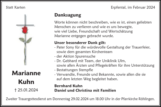 Traueranzeige von Marianne Kuhn von Schwäbische Post