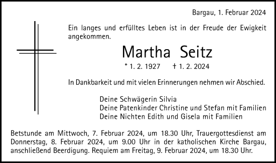 Traueranzeige von Martha Seitz