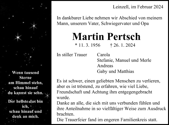 Traueranzeige von Martin Pertsch