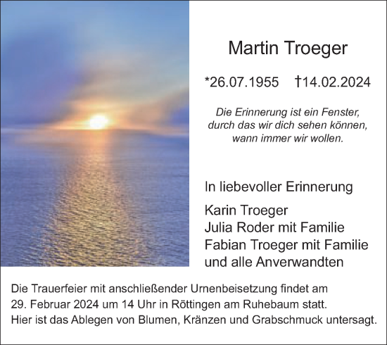 Traueranzeige von Martin Troeger von Schwäbische Post