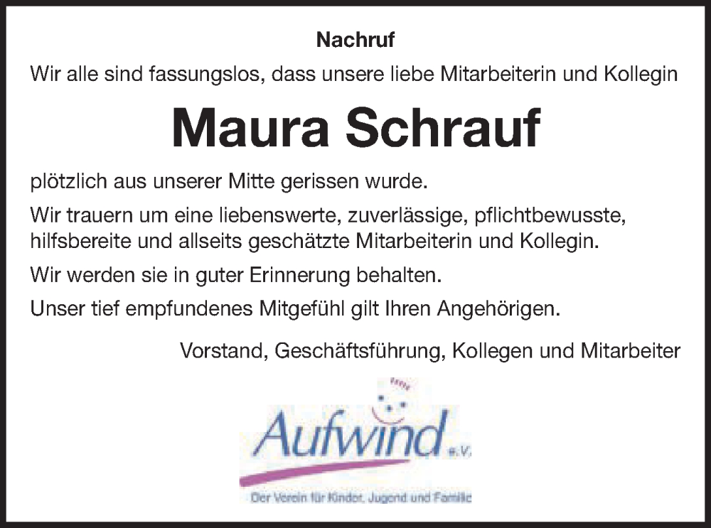  Traueranzeige für Maura Schrauf vom 14.02.2024 aus Schwäbische Post