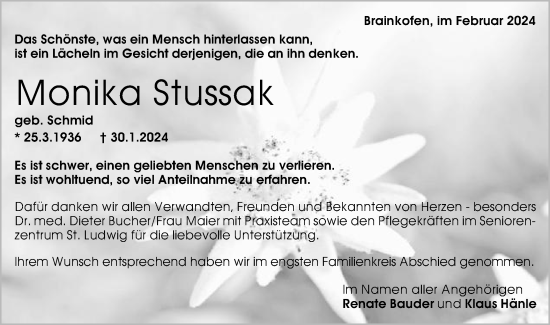 Traueranzeige von Monika Stussak