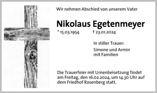 Traueranzeige von Nikolaus Egetenmeyer von Schwäbische Post