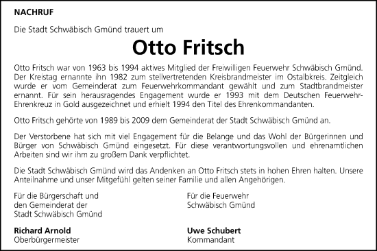 Traueranzeige von Otto Fritsch