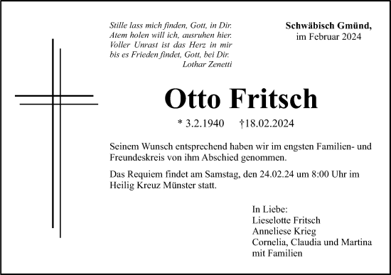 Traueranzeige von Otto Fritsch