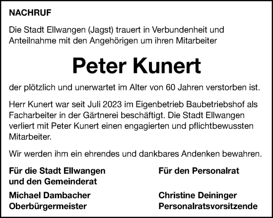 Traueranzeige von Peter Kunert von Schwäbische Post