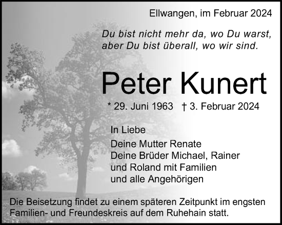 Traueranzeige von Peter Kunert von Schwäbische Post