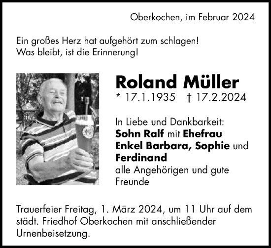 Traueranzeige von Roland Müller von Schwäbische Post