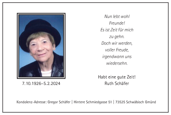 Traueranzeige von Ruth Schäfer von Gmünder Tagespost