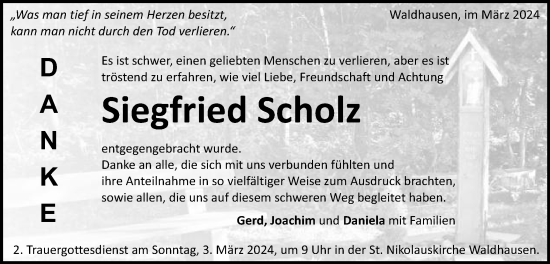 Traueranzeige von Siegfried Scholz von Schwäbische Post