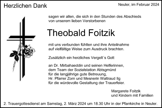 Traueranzeige von Theobald Foitzik von Schwäbische Post