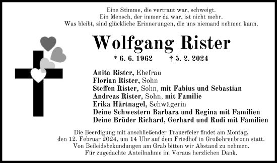 Traueranzeige von Wolfgang Rister von Schwäbische Post