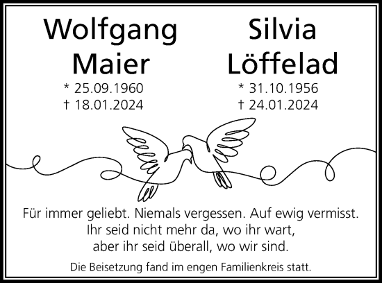 Traueranzeige von Wolfgang und Silvia Maier von Schwäbische Post