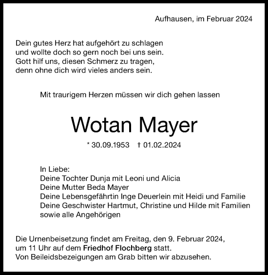 Traueranzeige von Wotan Mayer von Schwäbische Post