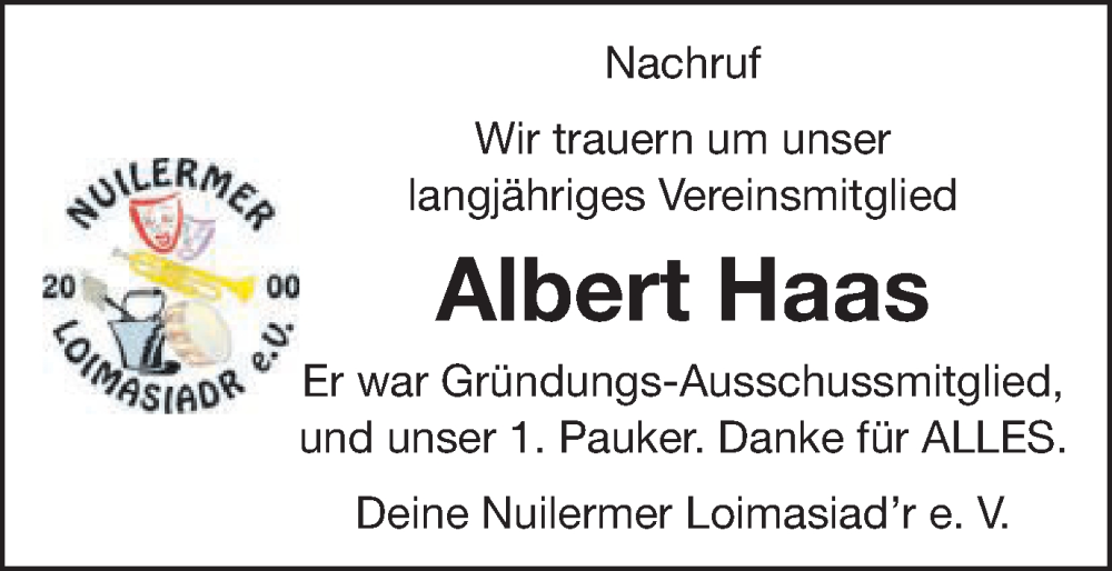  Traueranzeige für Albert Haas vom 13.03.2024 aus Schwäbische Post