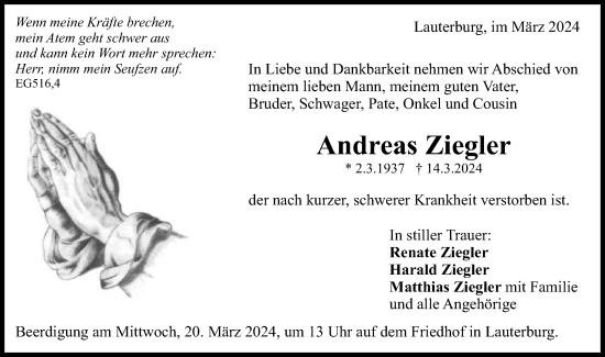 Traueranzeige von Andreas Ziegler von Schwäbische Post