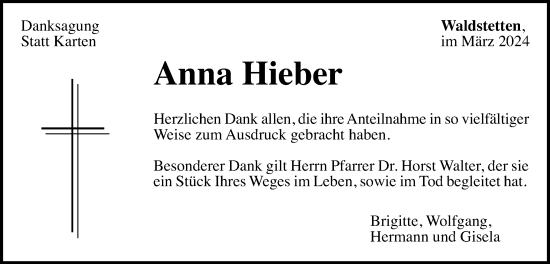 Traueranzeige von Anna Hieber